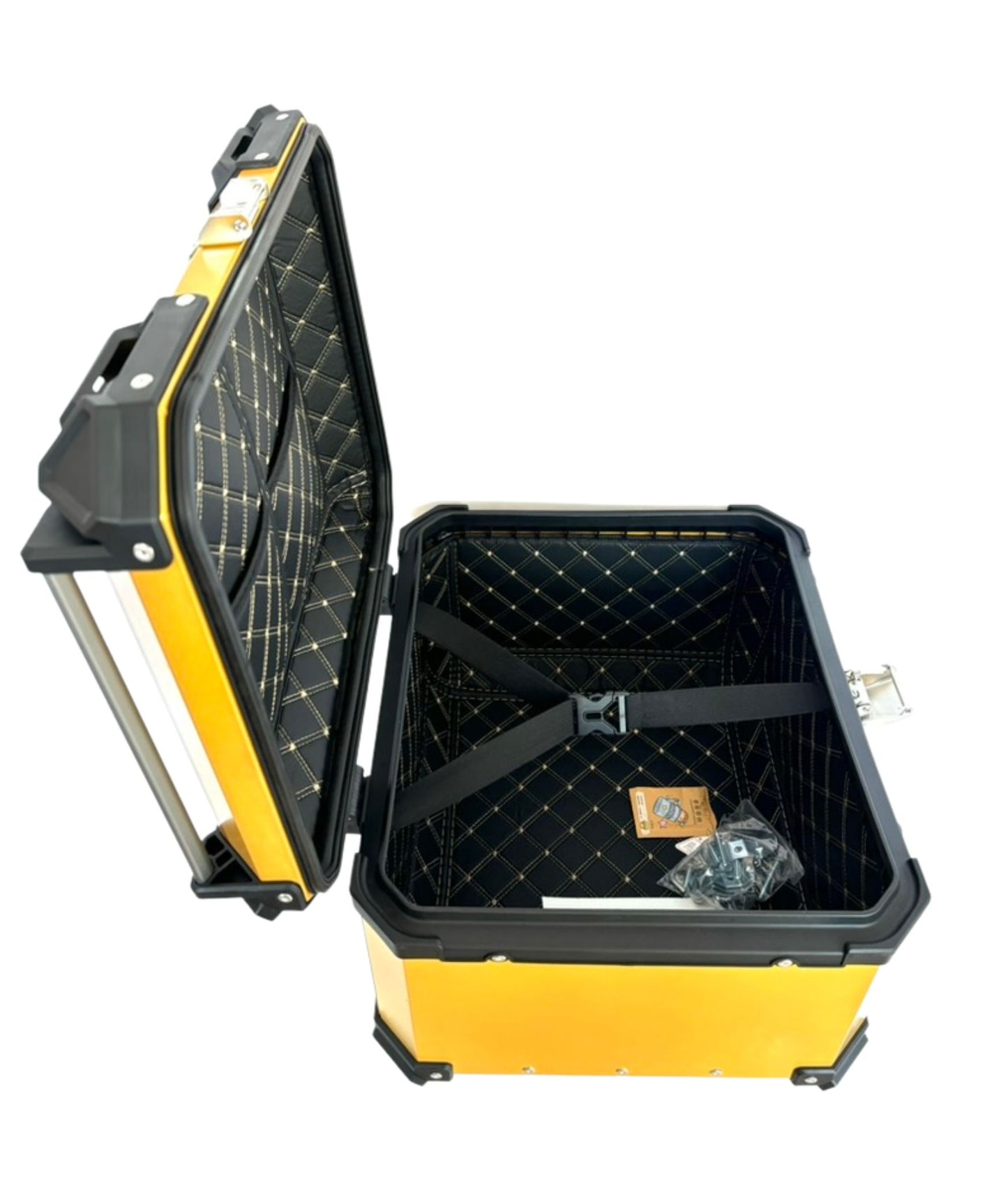 Baúl de Moto GGM 55L Dorado – Aluminio Reforzado, Impermeable, Antirrobos, Acolchado Interior de Lujo