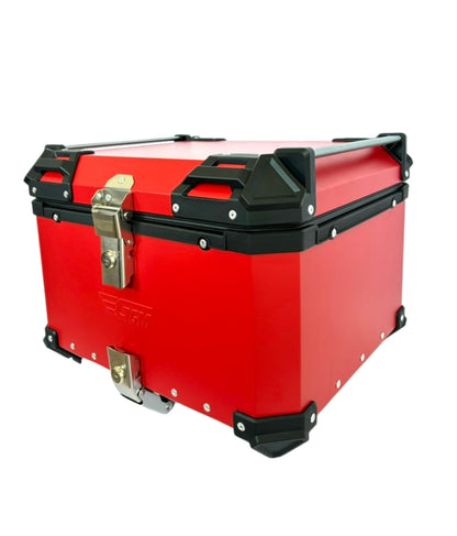 Baúl de Moto GGM 55L Rojo – Aluminio Reforzado, Impermeable, Antirrobos, Acolchado Interior de Lujo