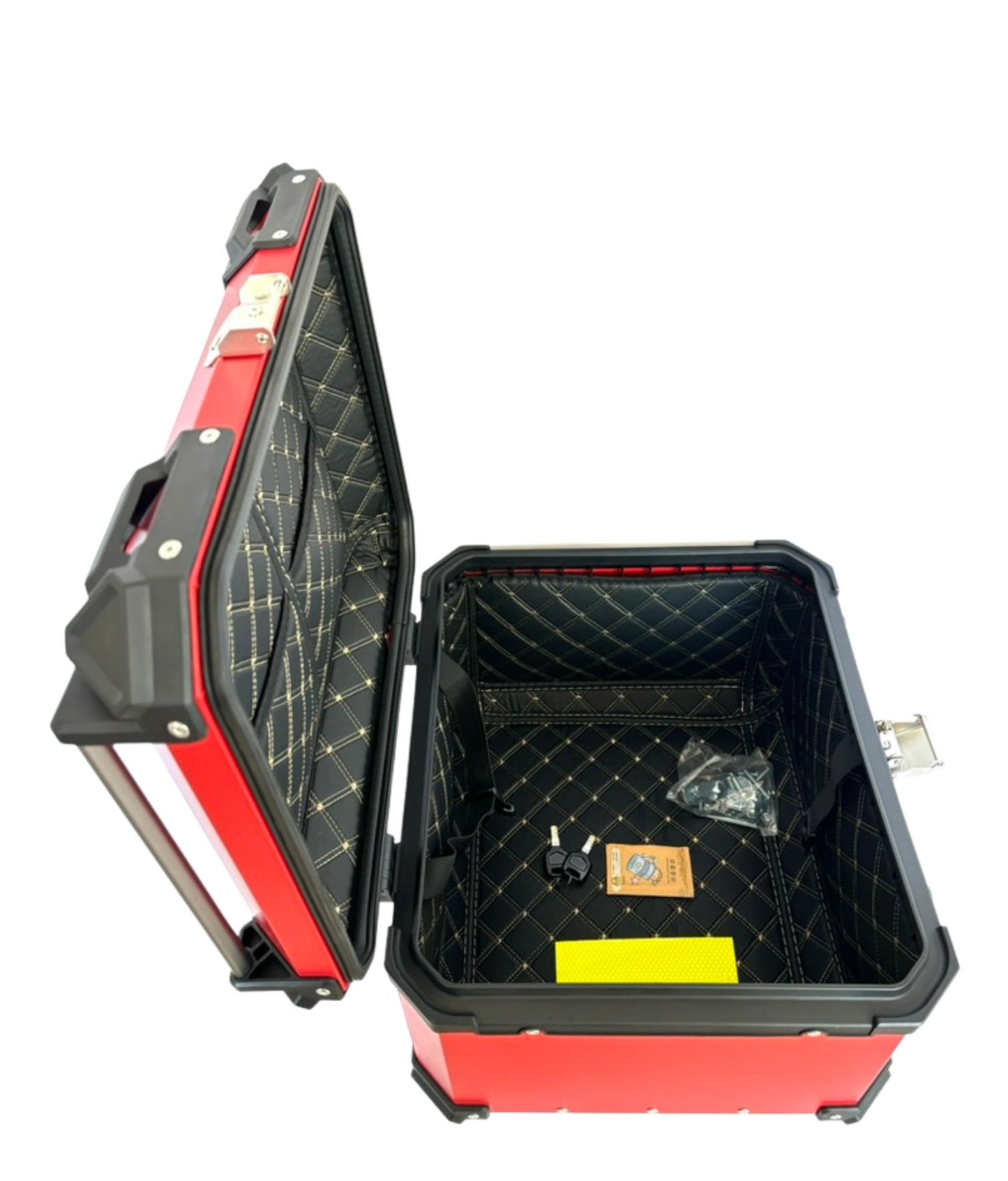 Baúl de Moto GGM 55L Rojo – Aluminio Reforzado, Impermeable, Antirrobos, Acolchado Interior de Lujo