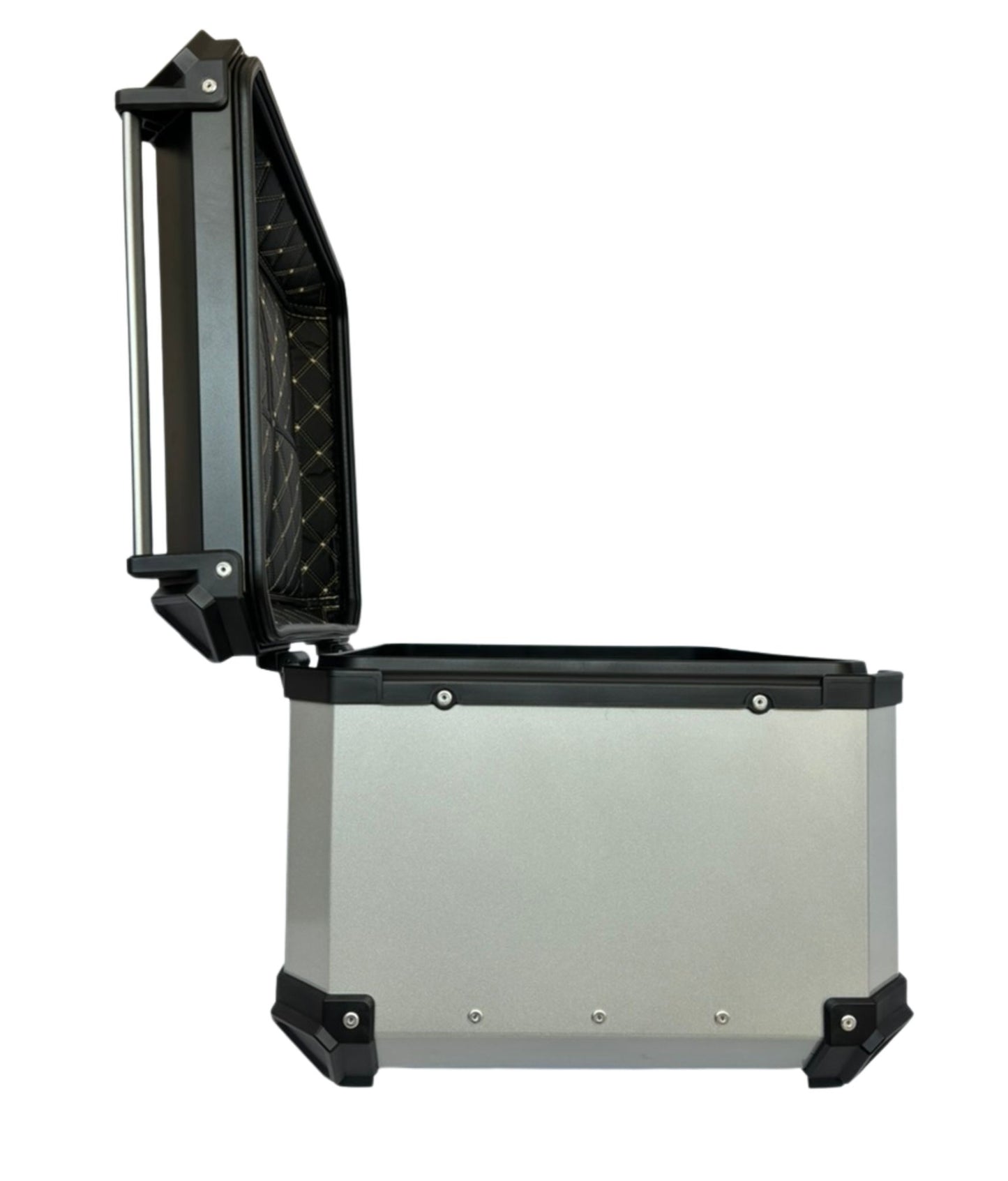 Baúl de Moto GGM 55L Gris – Aluminio Reforzado, Impermeable, Antirrobos, Acolchado Interior de Lujo