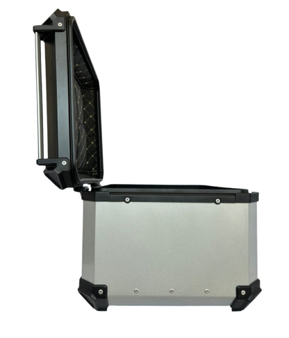 Baúl de Moto GGM 55L Gris – Aluminio Reforzado, Impermeable, Antirrobos, Acolchado Interior de Lujo