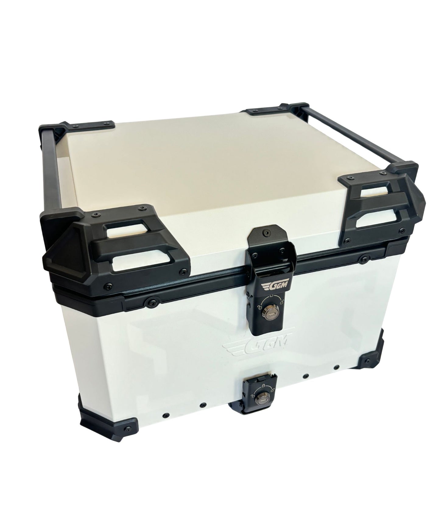 Baúl de Moto GGM 55L Blanco – Aluminio Reforzado, Impermeable, Antirrobos, Acolchado Interior de Lujo