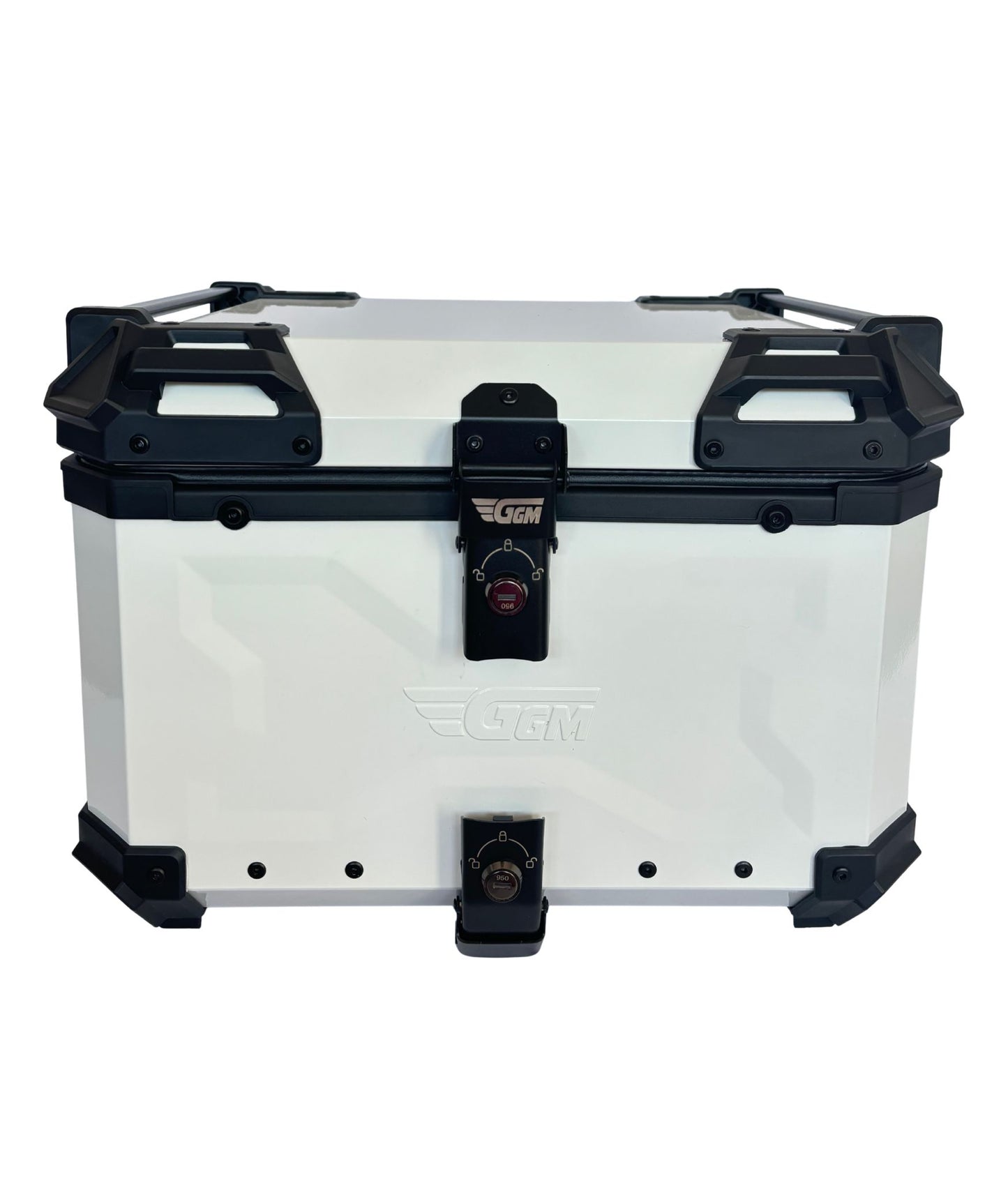 Baúl de Moto GGM 55L Blanco – Aluminio Reforzado, Impermeable, Antirrobos, Acolchado Interior de Lujo