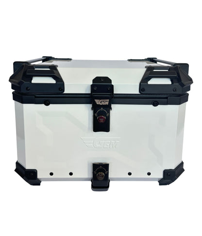 Baúl de Moto GGM 55L Blanco – Aluminio Reforzado, Impermeable, Antirrobos, Acolchado Interior de Lujo