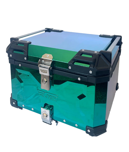 Baúl de Moto GGM 55L Verde – Aluminio Reforzado, Impermeable, Antirrobos, Acolchado Interior de Lujo