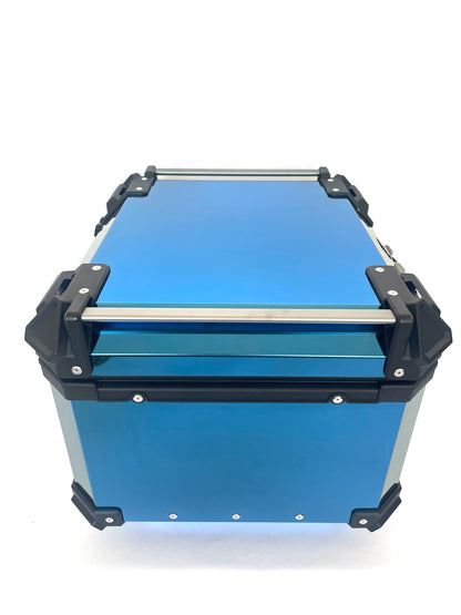 Baúl de Moto GGM 55L Azul – Aluminio Reforzado, Impermeable, Antirrobos, Acolchado Interior de Lujo