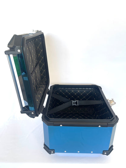 Baúl de Moto GGM 55L Azul – Aluminio Reforzado, Impermeable, Antirrobos, Acolchado Interior de Lujo