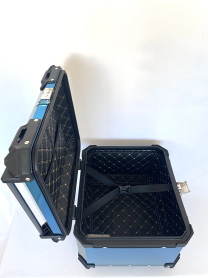 Baúl de Moto GGM 55L Azul – Aluminio Reforzado, Impermeable, Antirrobos, Acolchado Interior de Lujo