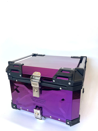 Baúl de Moto GGM 55L Morado – Aluminio Reforzado, Impermeable, Antirrobos, Acolchado Interior de Lujo