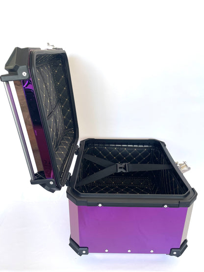 Baúl de Moto GGM 55L Morado – Aluminio Reforzado, Impermeable, Antirrobos, Acolchado Interior de Lujo